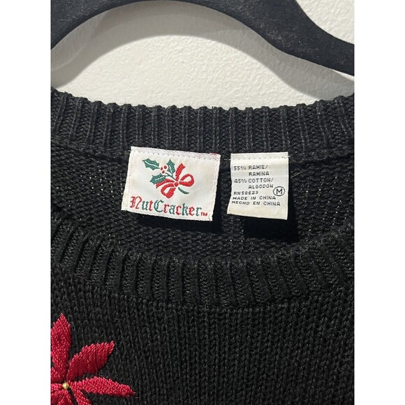 Nutcracker Tunic Sweater Women’s Medium Beaded Poinsettia Holiday Black Dress - Picture 4 of 8